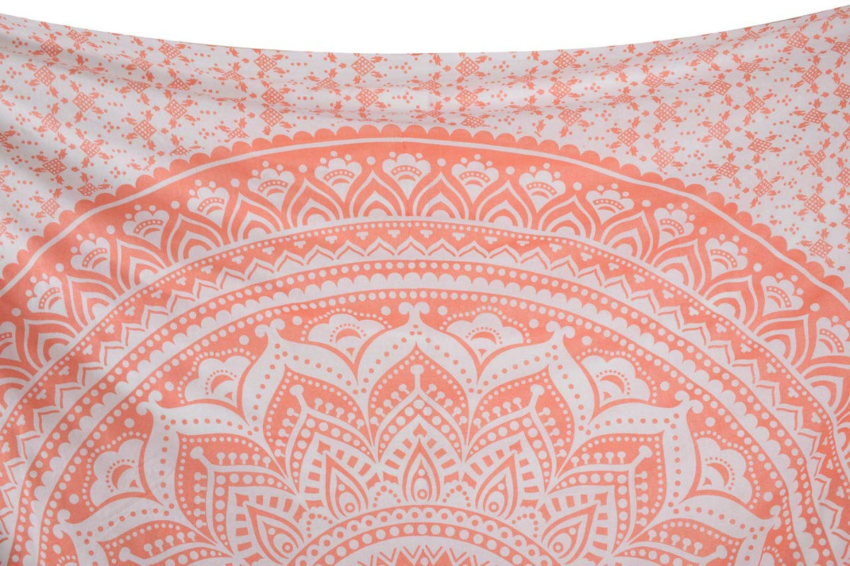 Tapestry Wall Hanging Hippie Ombre Mandala Bohemian Hippy Intricate Indian Tapestries Bedspread 84 x 90 Inches (90.6"L x 84.7"W / Coral / Peach)