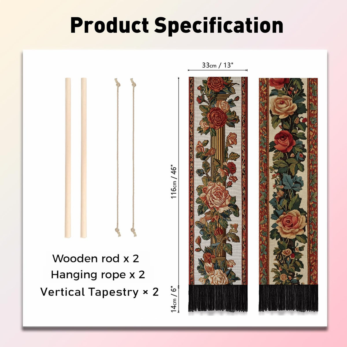 2 Pack Vintage Floral Tapestry with Tassels (red,green)