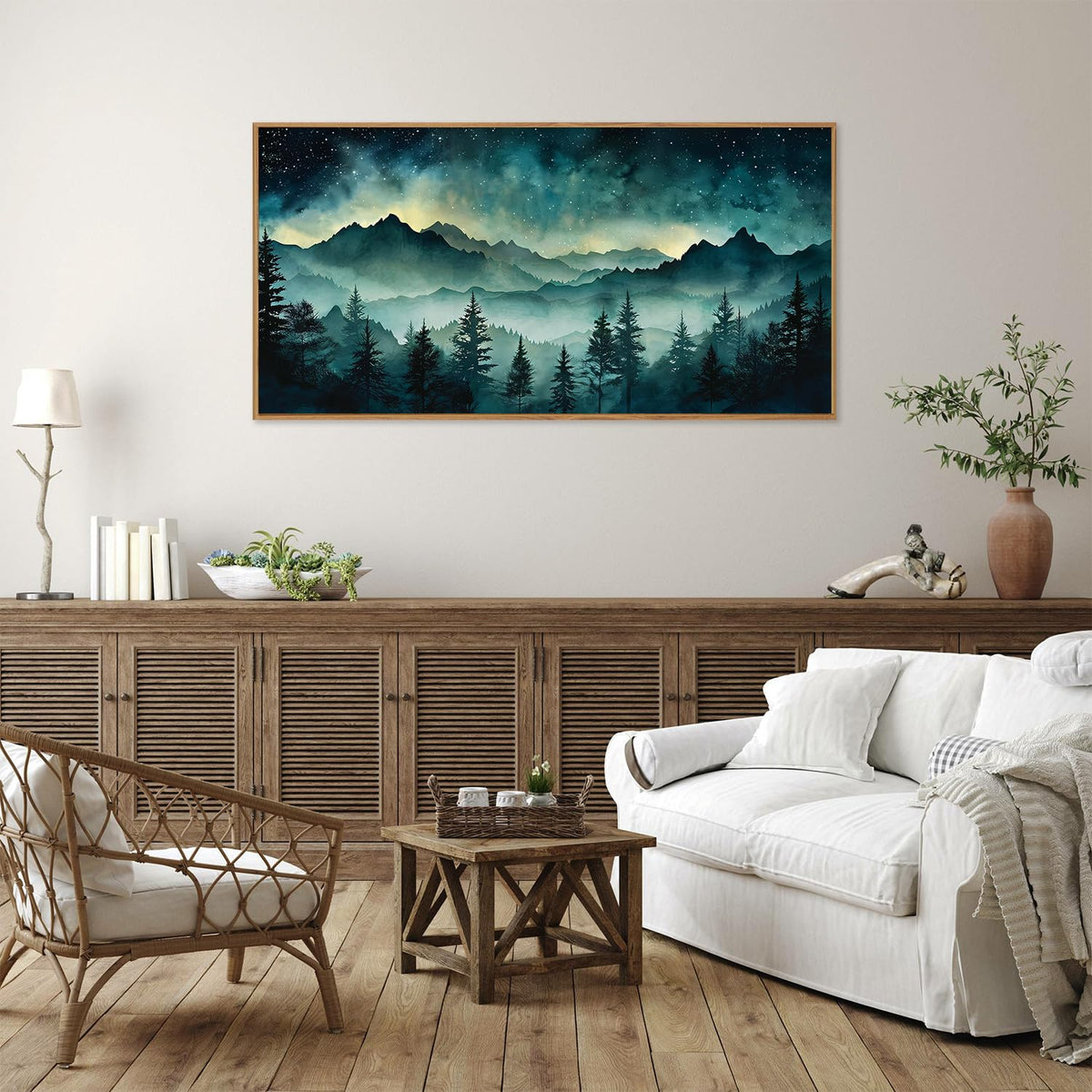 Misty Mountain Framed Canvas Wall Art (Dark Night woodland / 40"L x 20"W)