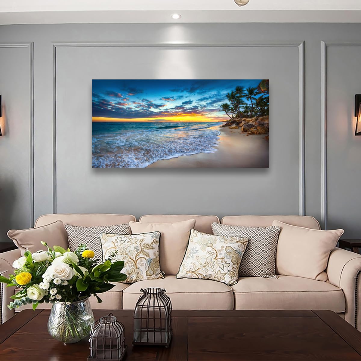 Beach Sunset Pictures Canvas Wall Art For Living Room Bedroom Wall Decor (48"L x 24"W / Beach Sunset Pictures Canvas Wall Art)