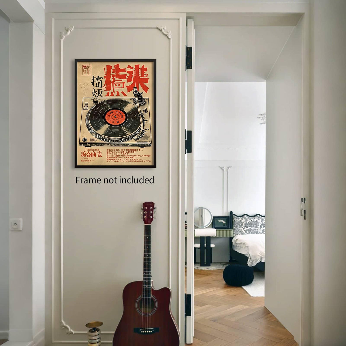 Japanese Canvas Wall Art Vintage Record Player Music Poster Retro Ukiyo (Unframed / Japanese Wall Art / 24"L x 16"W)