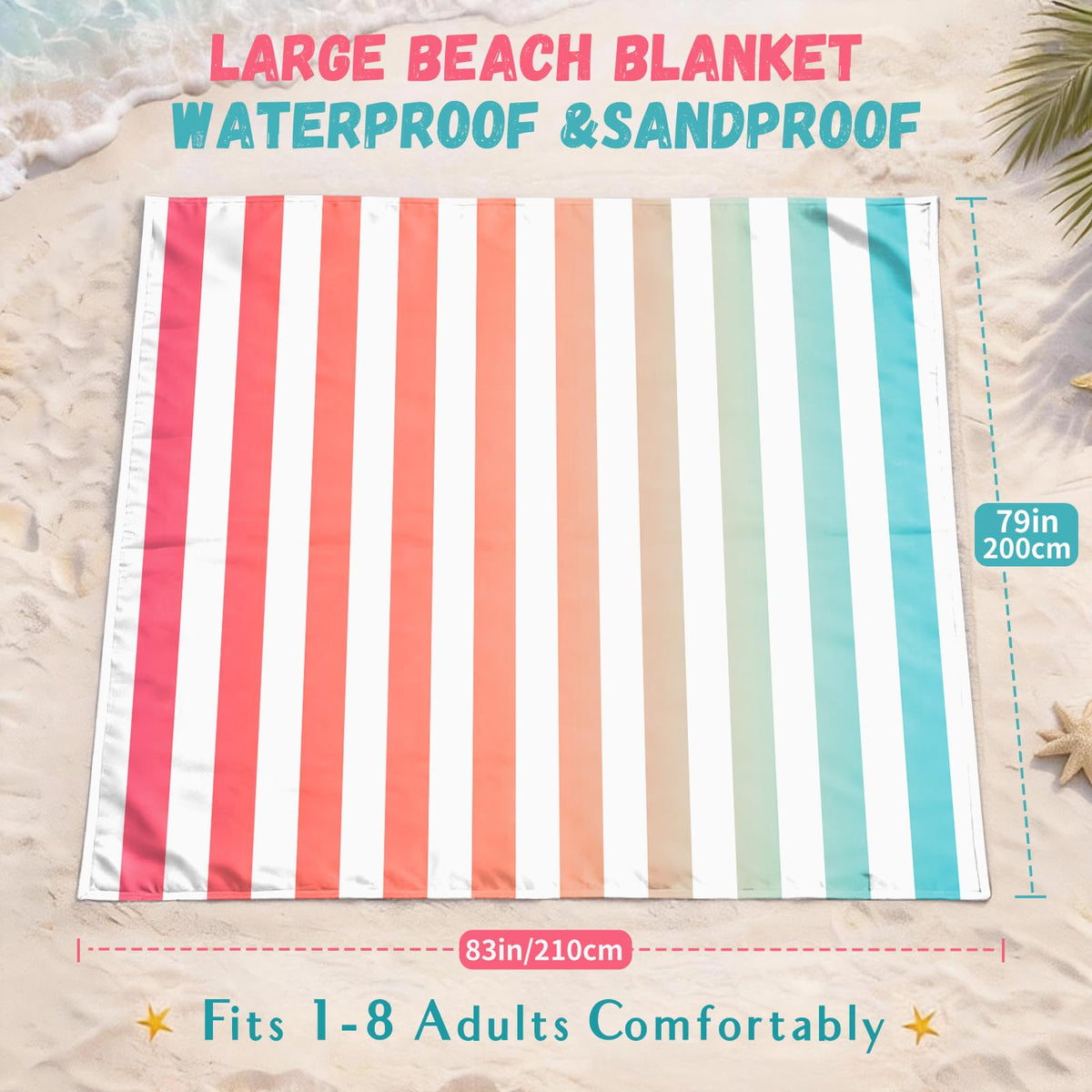 Beach Blanket Waterproof Sandproof (Coralstripes / 120“×108”)