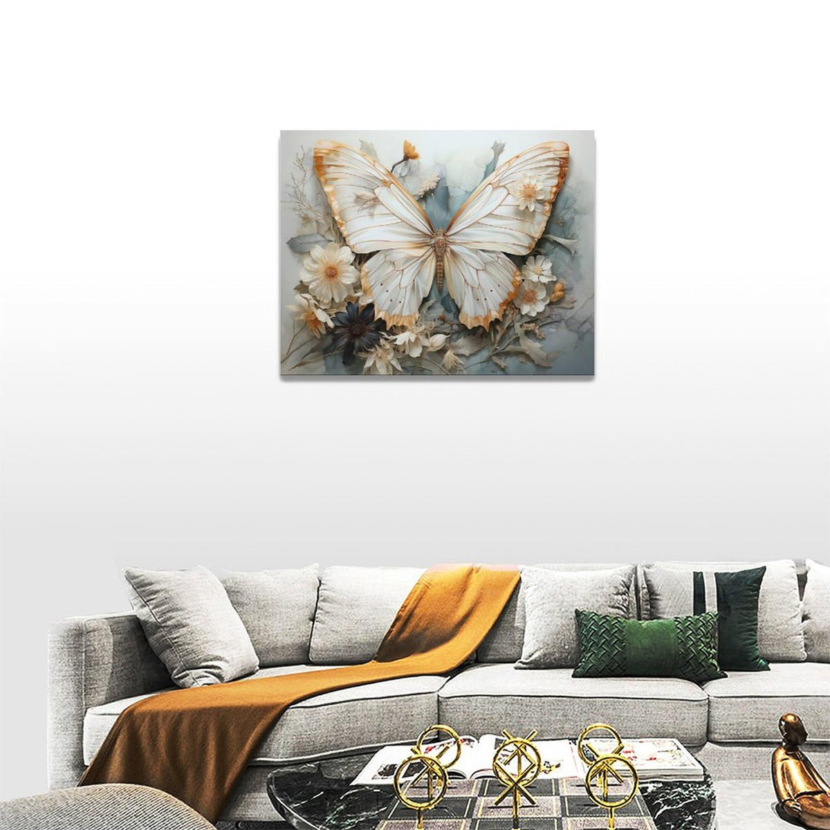 Butterfly Flower Decor Wall Art Aesthetic Butterflies Pictures Wall Decor Abstract Butterfly Floral Canvas Painting Modern Artwork Decorations Framed for Bathroom Living Room Bedroom Office 16x12 inch (16"L x 12"W / Gold Butterfly)