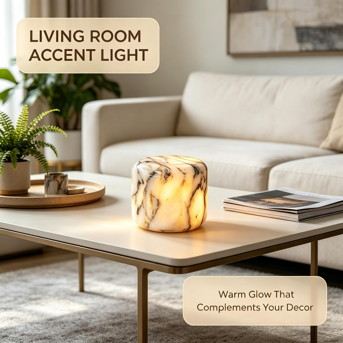 Natural Marble Lamp Cordless Touch Control Night Light 3 (Gold Calacatta)