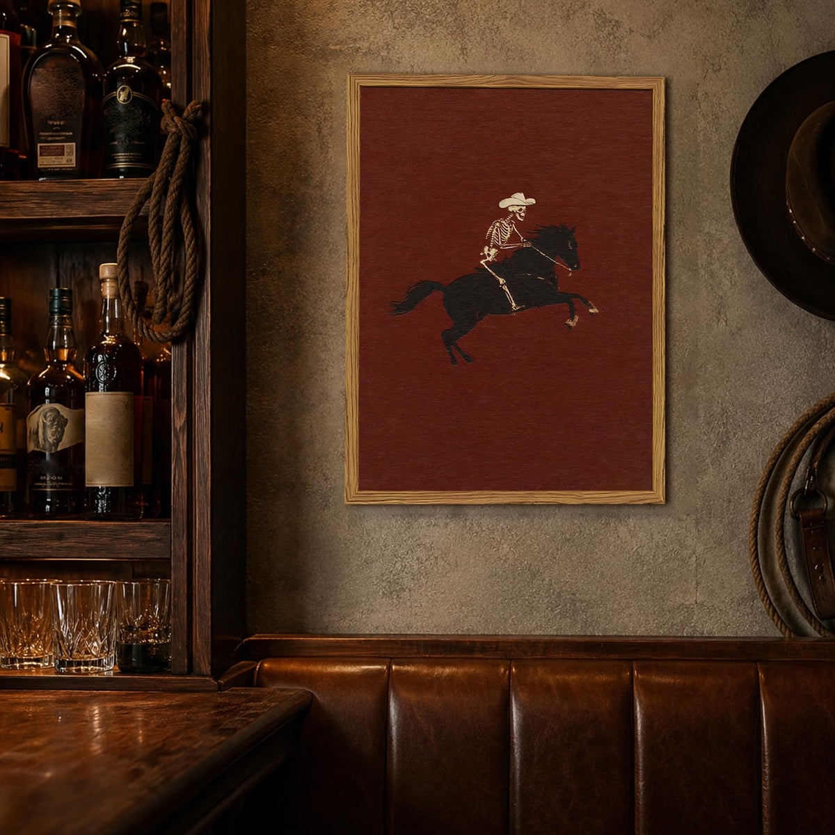 Framed Vintage Western Cowboy Wall Art (Skeleton / 16"L x 12"W)