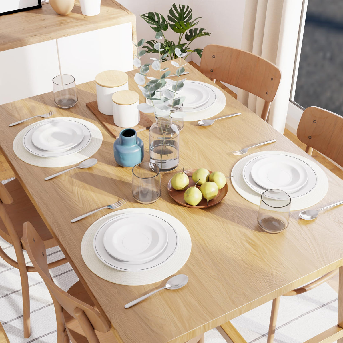 Placemats Round Cotton Dining Table Mats 13" (Off White / 13" (Set of 4))