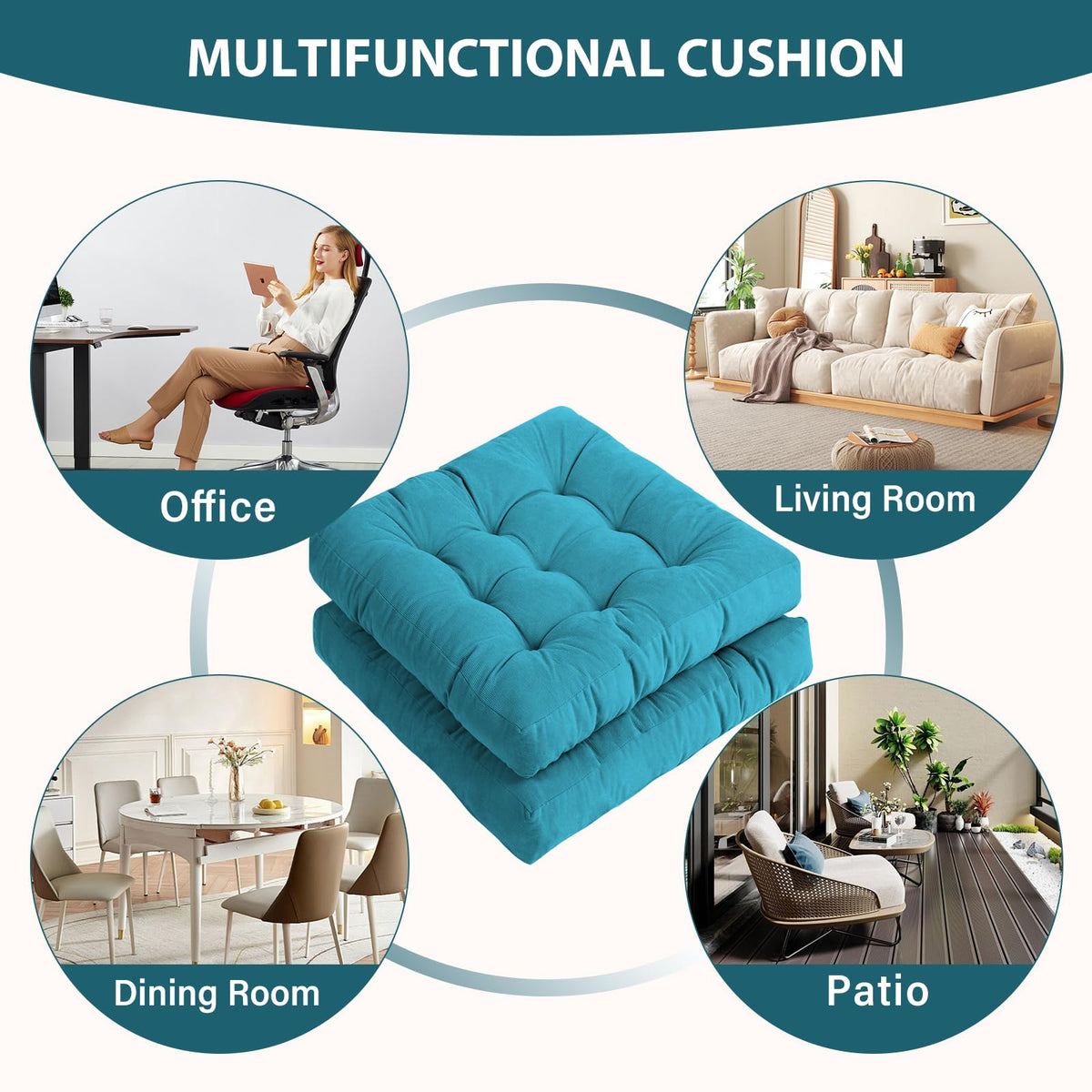 22 Inch Square Floor Cushions (Square|blue / 2 Count (Pack of 1))