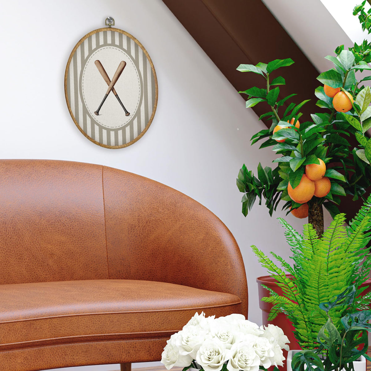 Vintage Baseball Nursery Oval Wall Art Decor Products (Colour10)