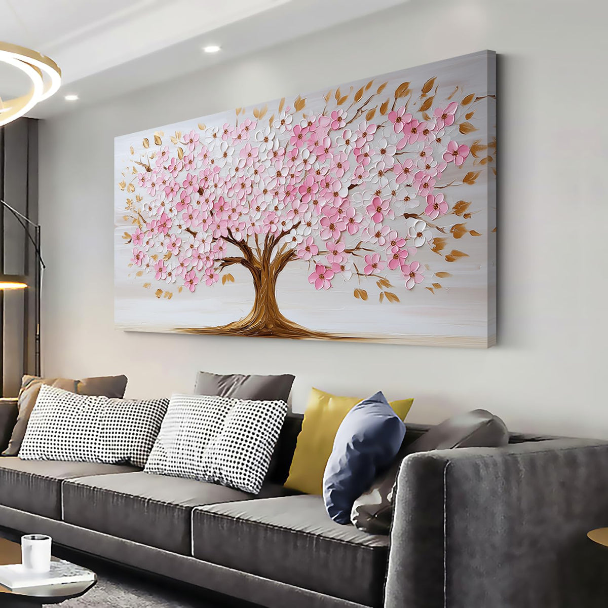 Pink and White Tree Petals Wall Art for Living Room Office Nature Art Deco Plant Scenic Painting Prints Modern Canvas Artwork Over the Couch Bedroom Decor Extra Large (58L" x 28W" / Pink and White Tree Petals Wall Art (K869))