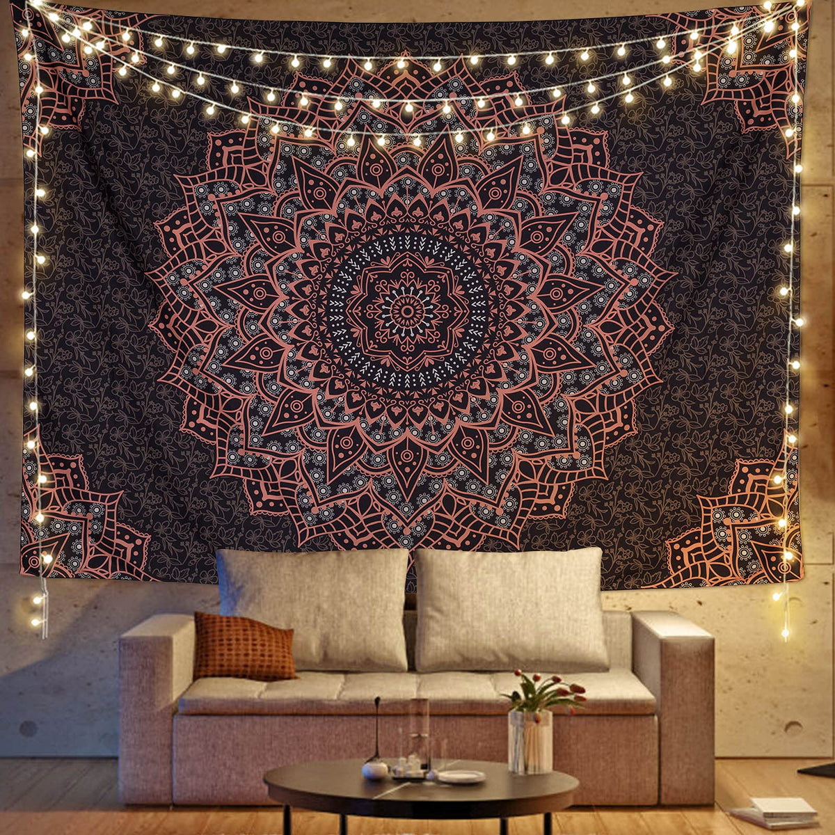 Black Pink Mandala Tapestry Wall Hanging Vintage Tapestries Aesthetic Hippie Decor Bohemian Wall Art Boho Home Decoration for Bedroom (59"L x 51"W / Black and Pink Mandala Tapestry)