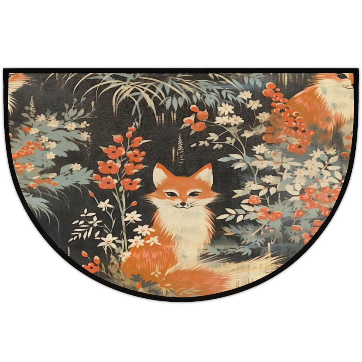 Fox Half Round Doormat Non Slip Half Moon Rug Outdoor Welcome Mat (B 015)
