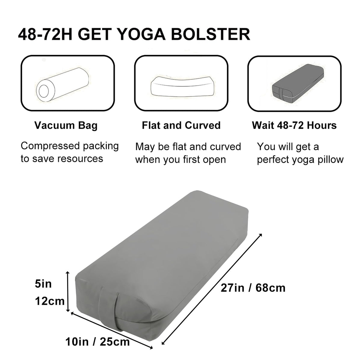 Rectangular Yoga Bolster Pillow for Restorative Yoga (Gray)