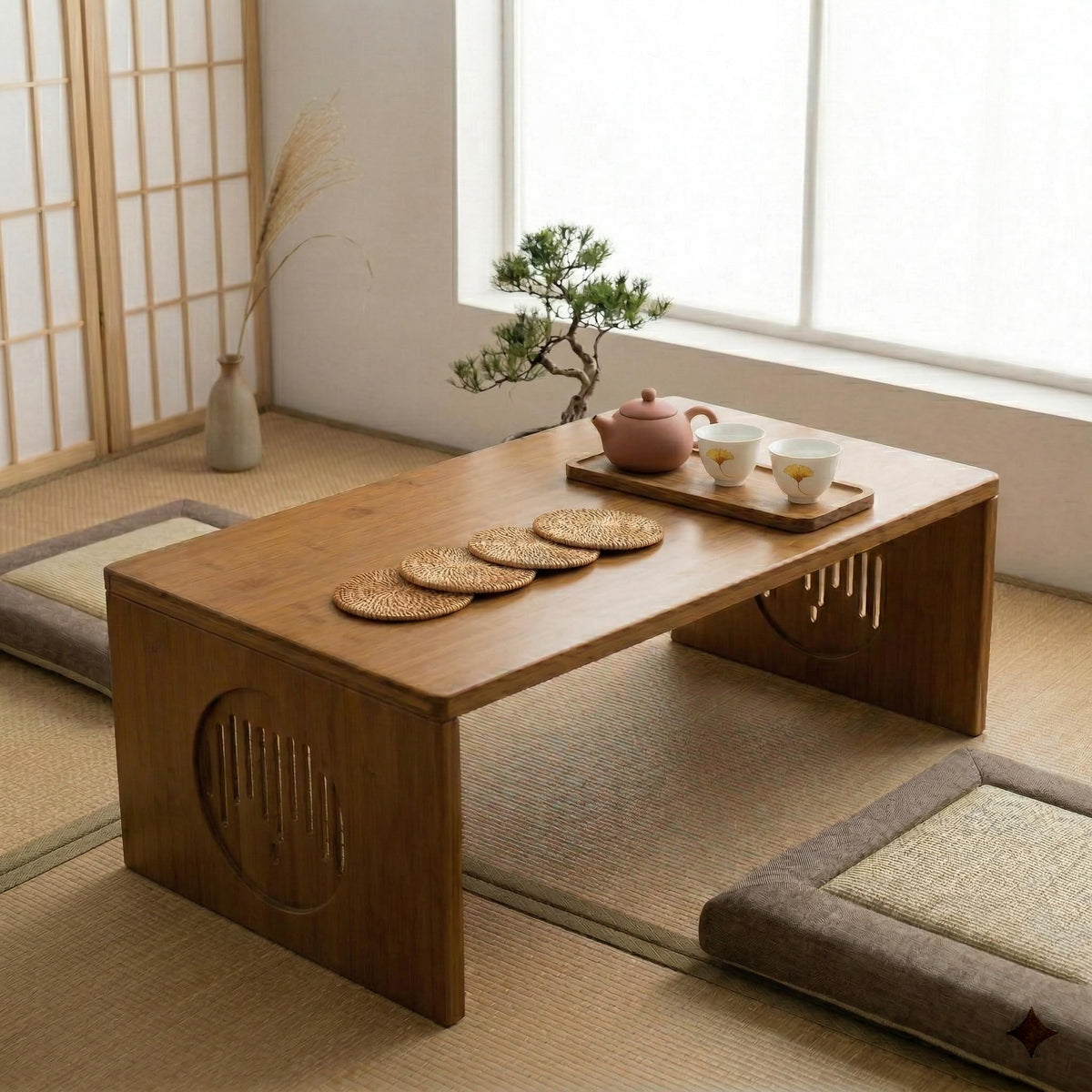 Japanese Floor Table (Tray + Coaster(4ps) + Table (80cm))