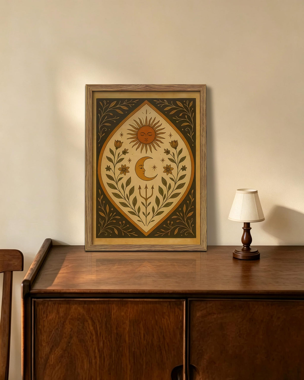 Framed Celestial Sun Moon Canvas Wall Art (A-Sun / 16"L x 12"W)