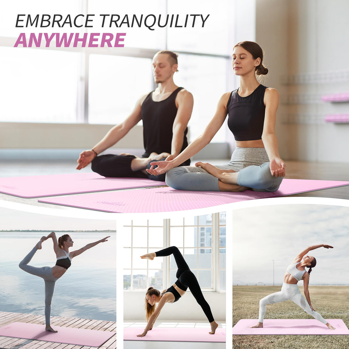 Pink Yoga Mat for Women Men Kids (Pink+Gray / 72*24*0.31 inch)