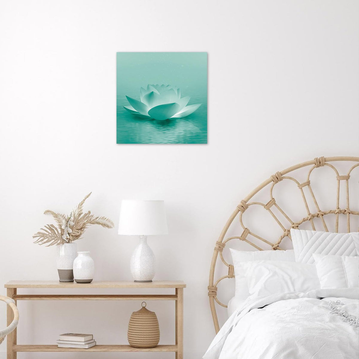 Teal Water Lily Wall Art (Teal and Green / 12"L x 12"W)