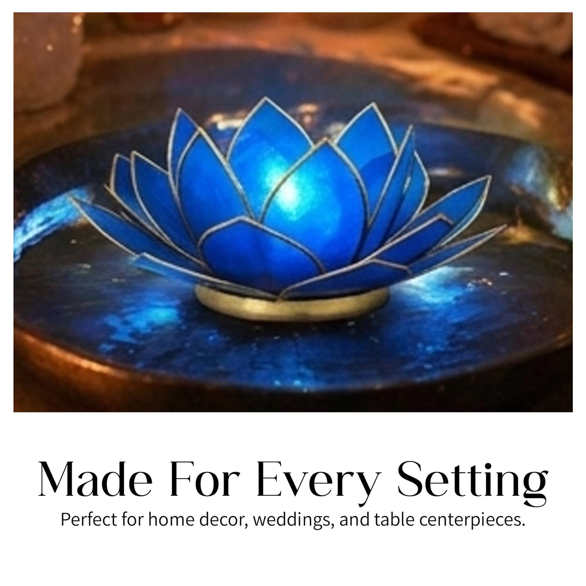 Gemstone Lotus Tea Light Holder (Sapphire / Regular)