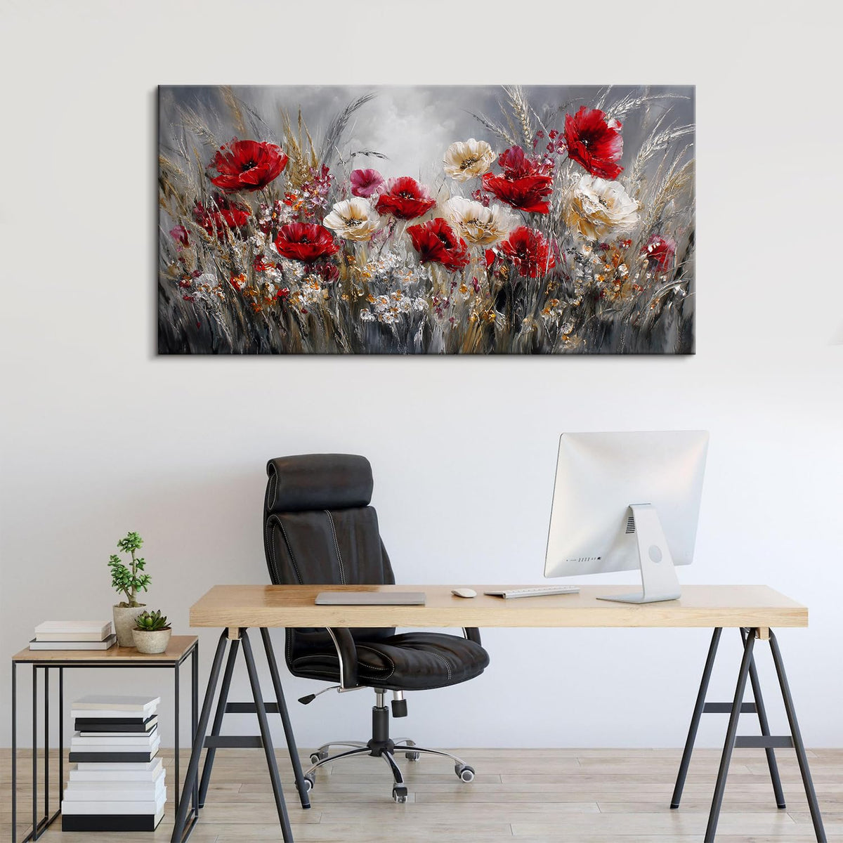 Large Wildflower Wall Art Abstract Poppy Wall Decor for Bedroom Red and White Flower Paintings Picture Natural Flowers Canvas Prints Poppy Daisy Artwork for Living Room Office Home Decoration 30x60” (60"L x 30"W / Poppy)