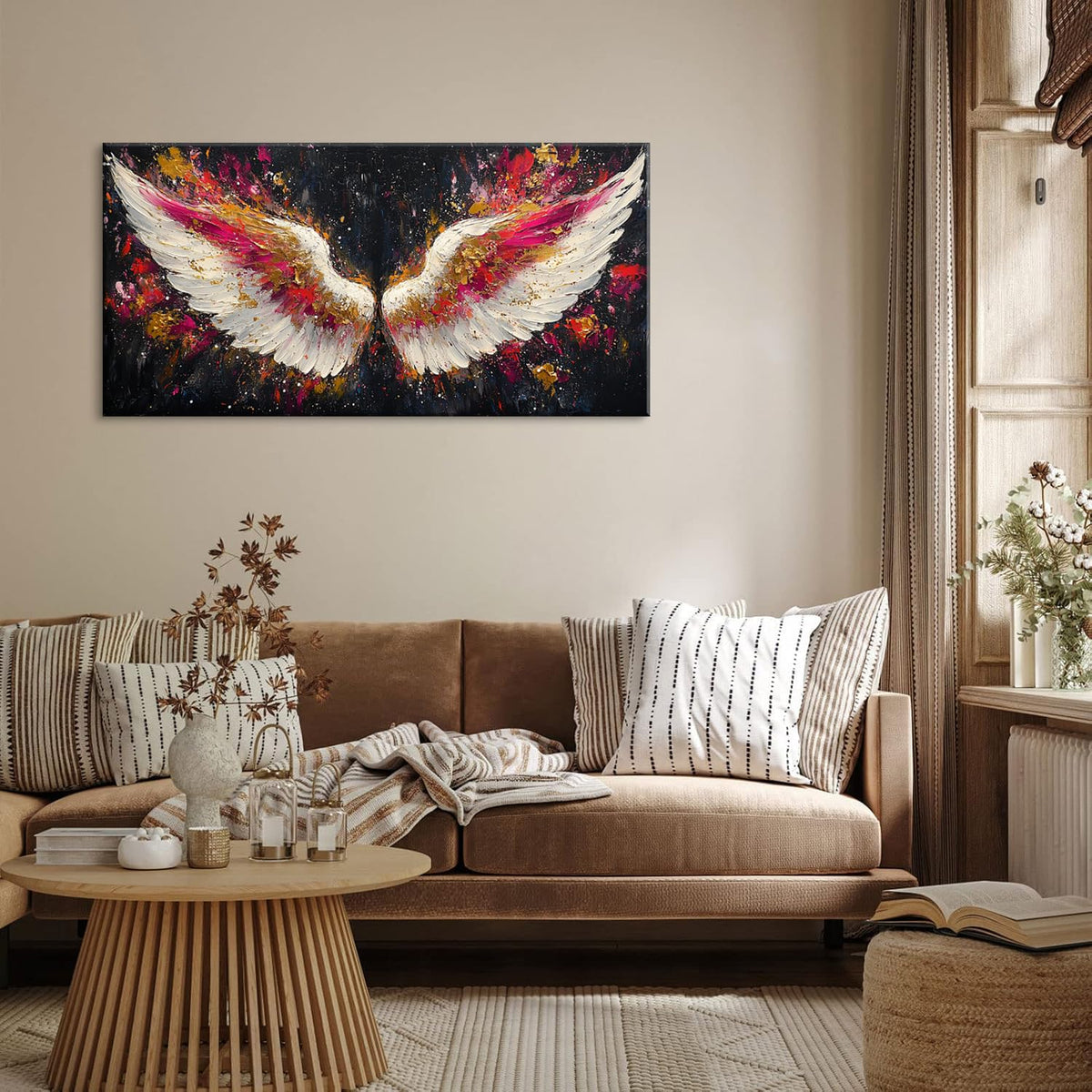 Multicolor Angel Wings Wall Art for Living Room Office Divine Inspiration Splatter Paint Art Painting Prints Contemporary Canvas Artwork Dining Bedroom Decor Large (Contemporary / White Gold Red Angel Wings Wall Art / 46L" x 23W")