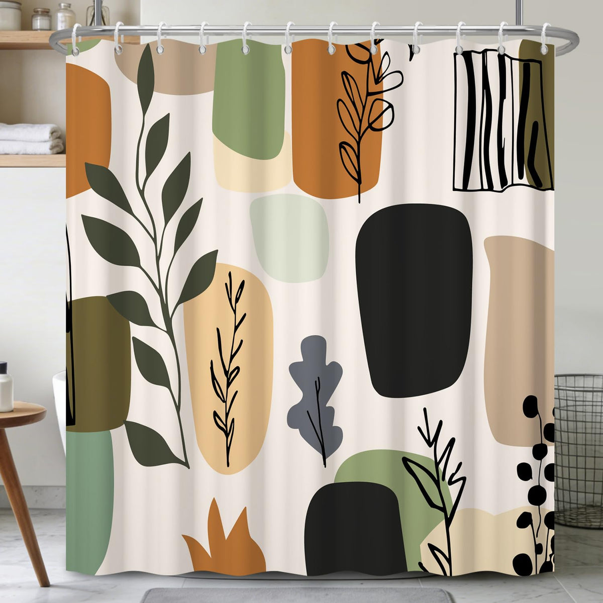Abstract Geometric Botanical Shower Curtain with Hooks (Geometric & Botanical-b)
