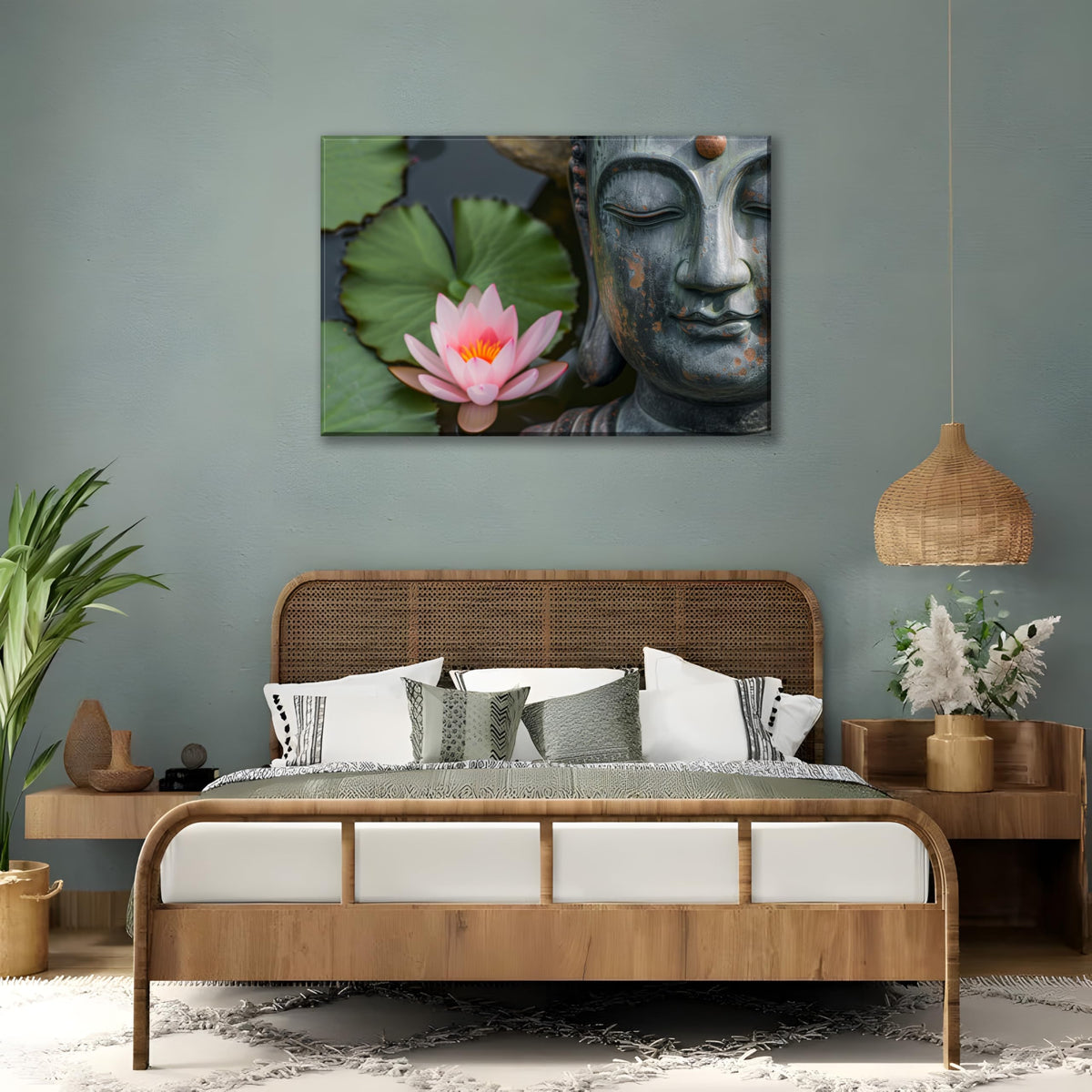 1Pcs Zen Buddha Canvas Wall Art Lotus Flower Meditation Framed Canvas Print Peaceful Asian Decor for Bedroom Living Room Spa Yoga Pink Oriental Artwork Water Lily Wall Art Ready to Hang (36"L x 24"W / 1PCS-Zen Buddha)