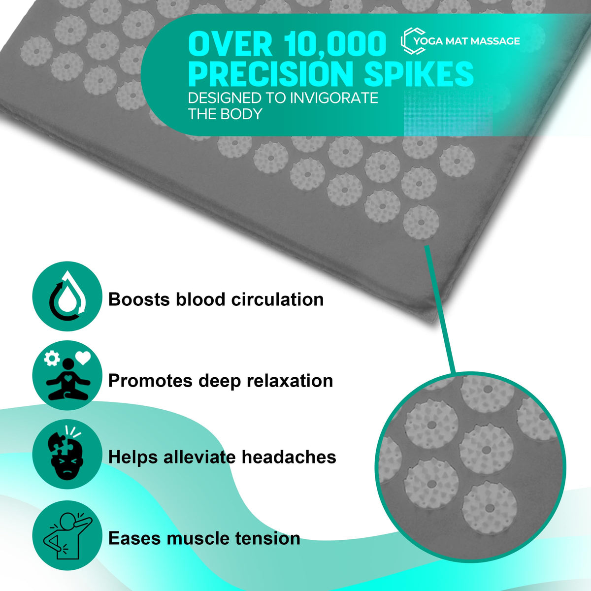 Sivan Acupressure Mat & Pillow Set for Back & Neck (Gray/Gray / Large)