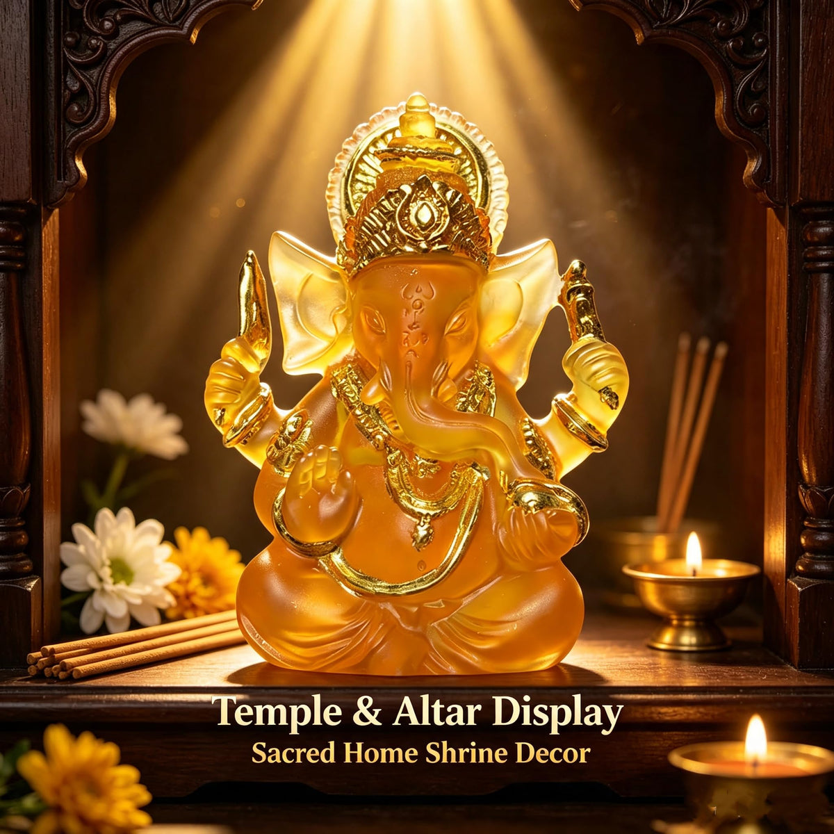 Indian God Lord Ganesha Statue (Orange / 3.55")