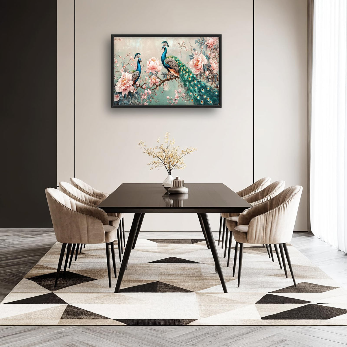 Peacock Large Wall Art Elegant Peacock Framed Wall Decor Canvas Pictures Painting for Living Room Bedroom Dining Room Women 24"x36" (Peacock Pink Floral / 36"L x 24"W)