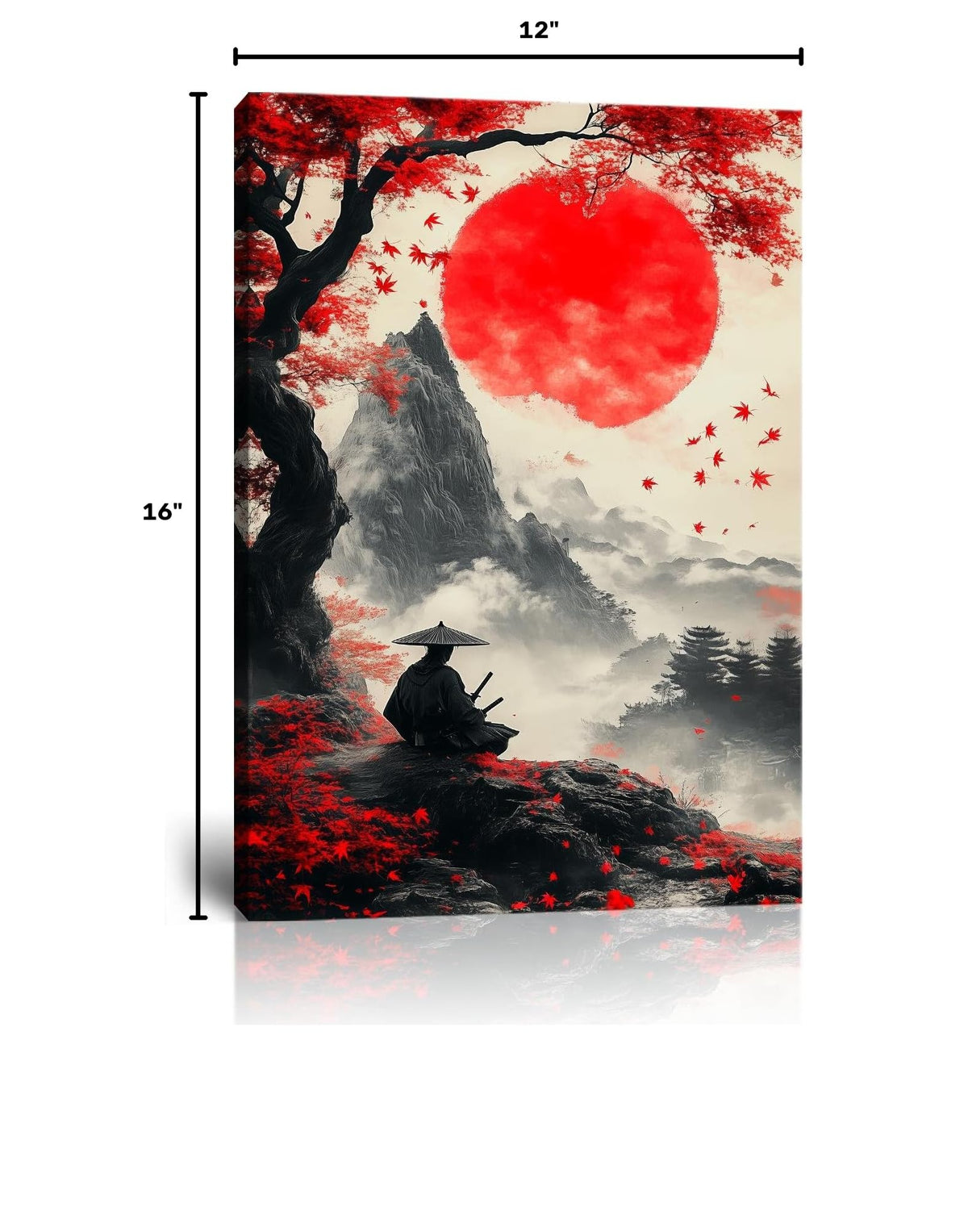 Giant Red Sun Maple Ronin Canvas Framed Wall Art (12"L x 16"W / Samurai21)