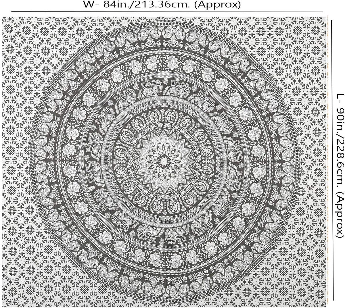 Cotton Pebble grey Tapestry for Bedroom Elephant Mandala Wall Hangings Large Indie Wall Tapestry Hippie Room Decor (Pebble grey / 90"L x 84"W)