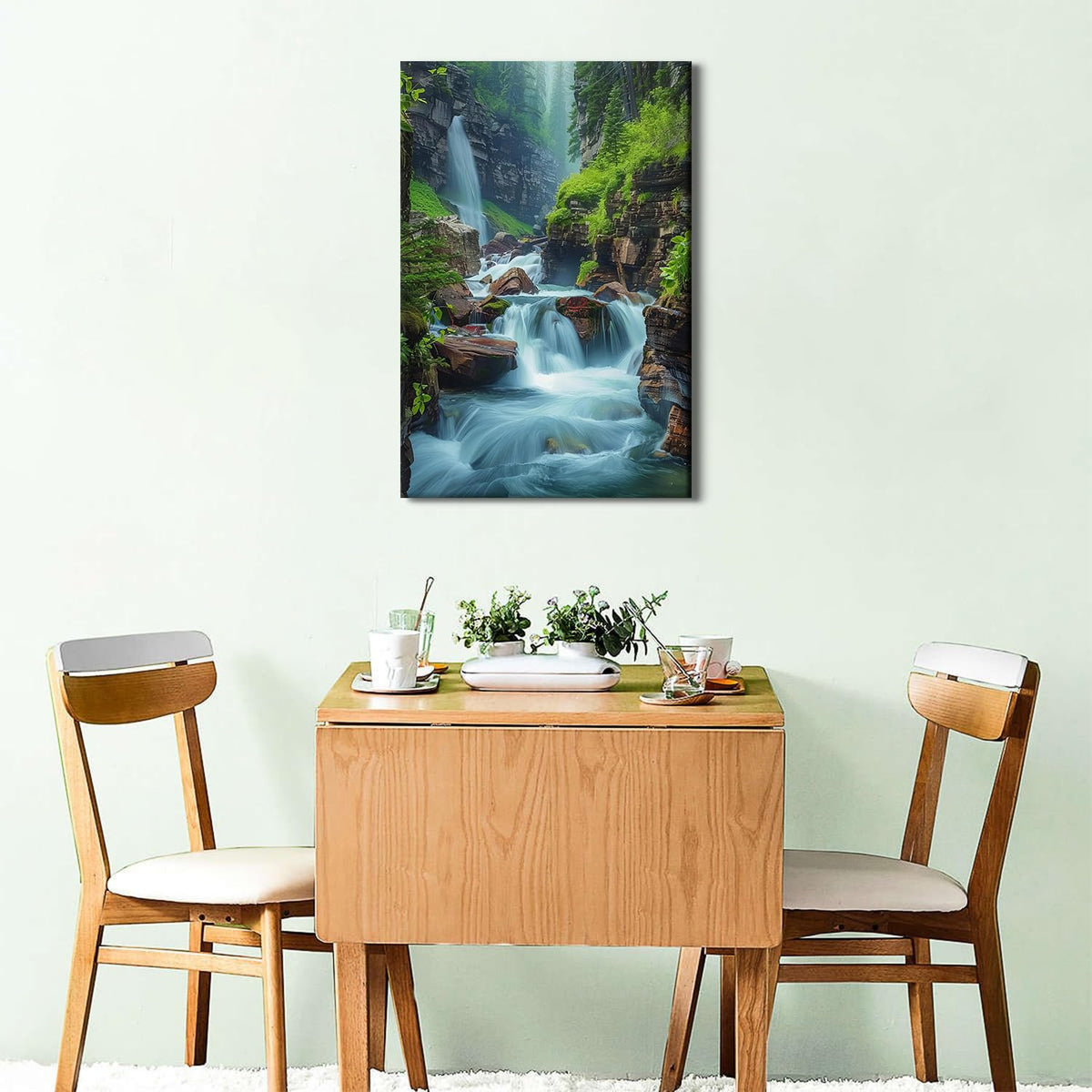 Nature Waterfall Landscape Wall Art Zen Wall Decor for Living Room Mountain Forest Pictures Glacier Virginia Falls Canvas Paintings Modern Scenic Poster Prints Artwork Home Bathroom Decorations 16x24” (16"L x 24"W / ZRPB06)