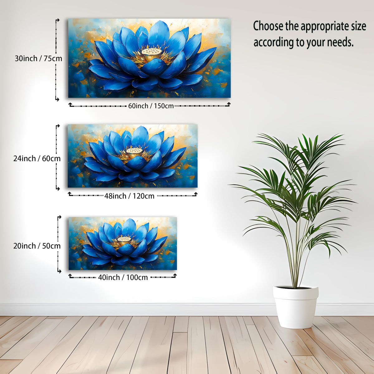 Blue Lotus Flower Canvas Wall Art (40L" x 20W" / Blue flower)