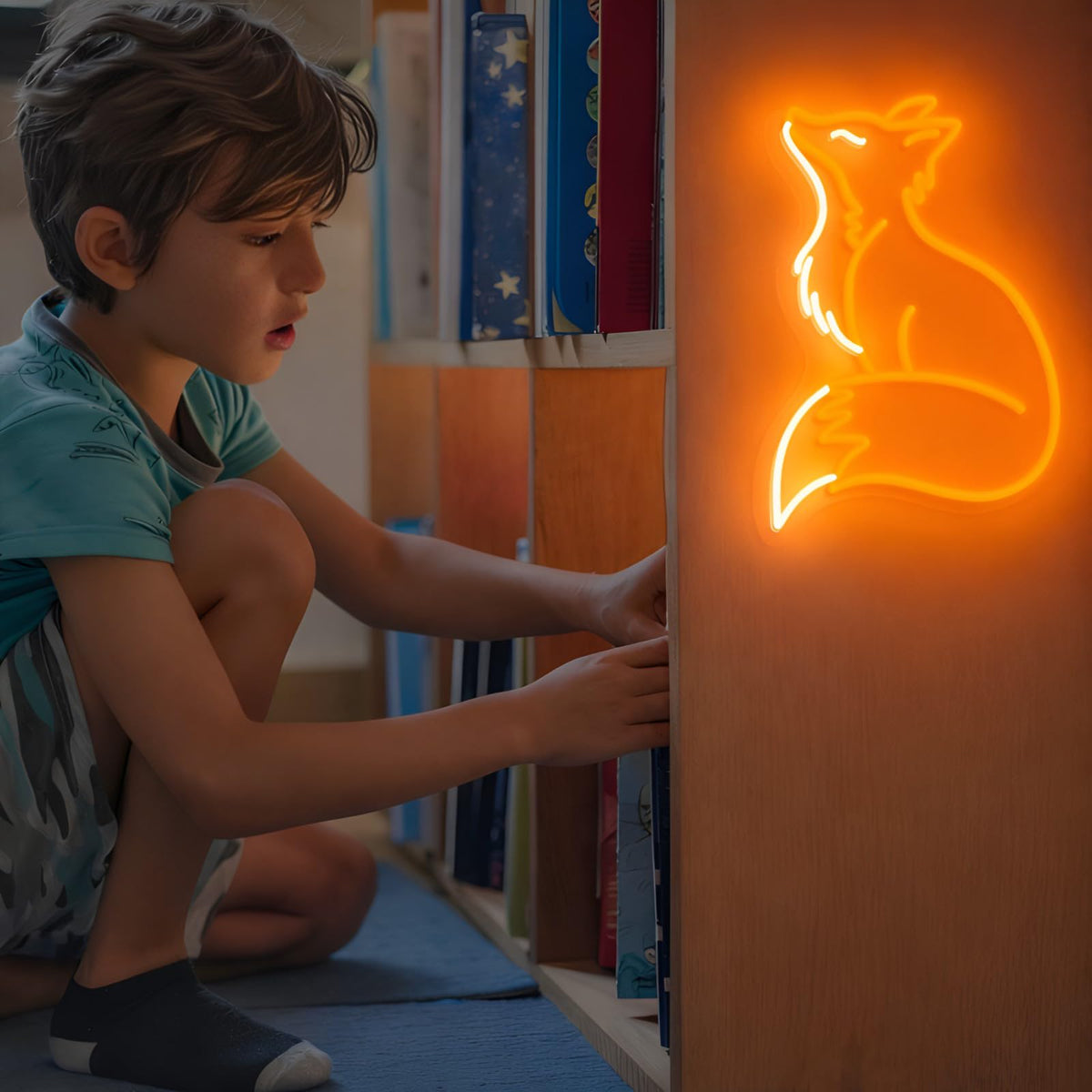 Fox Neon Sign for Kids Bedroom Nursery (Orange Fox)