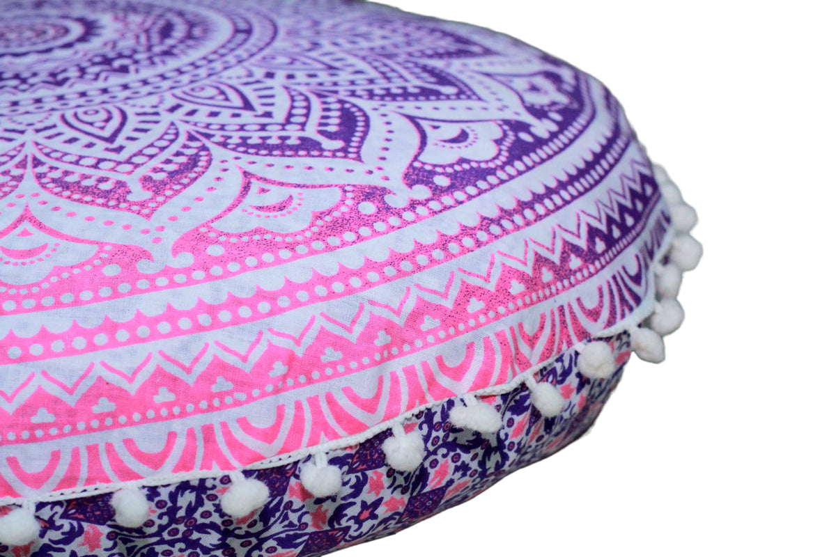 32 Inch Meditation Floor Pillows Round Pillow Cover Seating for Hippie Decorative Adults Bohemian Mandala Floor Cushion Cover Outdoor Yoga Living Room Throw Ottoman Poufs Cover (Pink Ombre)