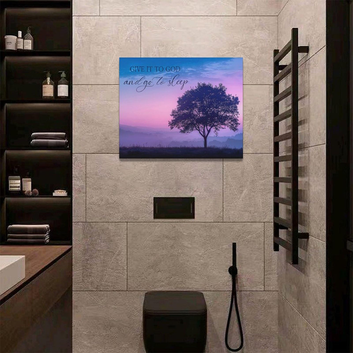 Bedroom Wall Art Give it to God and Go to Sleep Sign Wall Decor Christian Canvas Prints Painting Purple Tree Bathroom Pictures Framed Artwork Gifts Home Decorations 20"x16" (20"L x 16"W / Purple Tree)