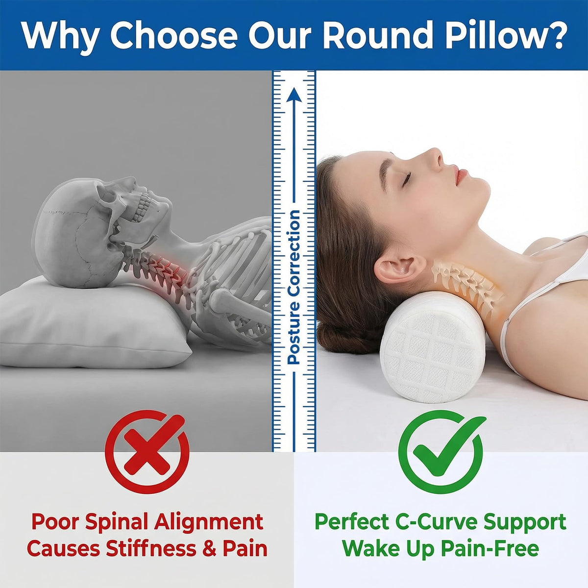 3.1" Small Neck Roll Memory Foam Pillow Cylinder (White / Small - 3.1" H)
