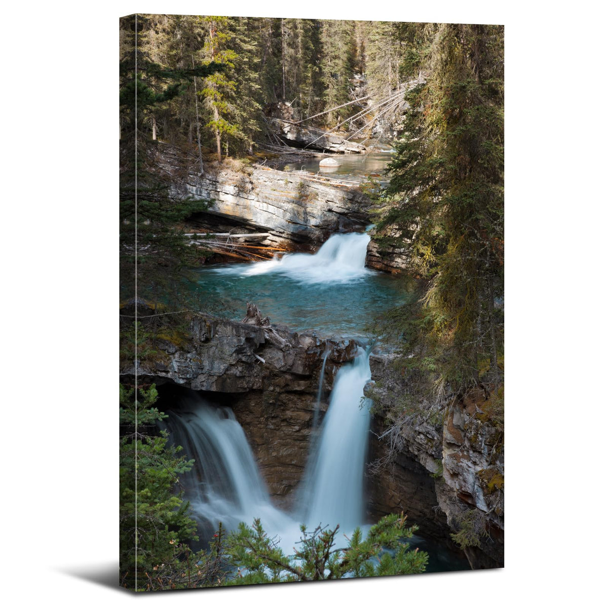 Forest Waterfall Canvas Wall Art Banff National Park Pictures Wall Decor Mountain Landscape Painting Prints Nature Sunrise Pine Tree Scene Poster Artwork for Living Room Bedroom Home Decoration 24x36” (24"L x 36"W / Nature09)