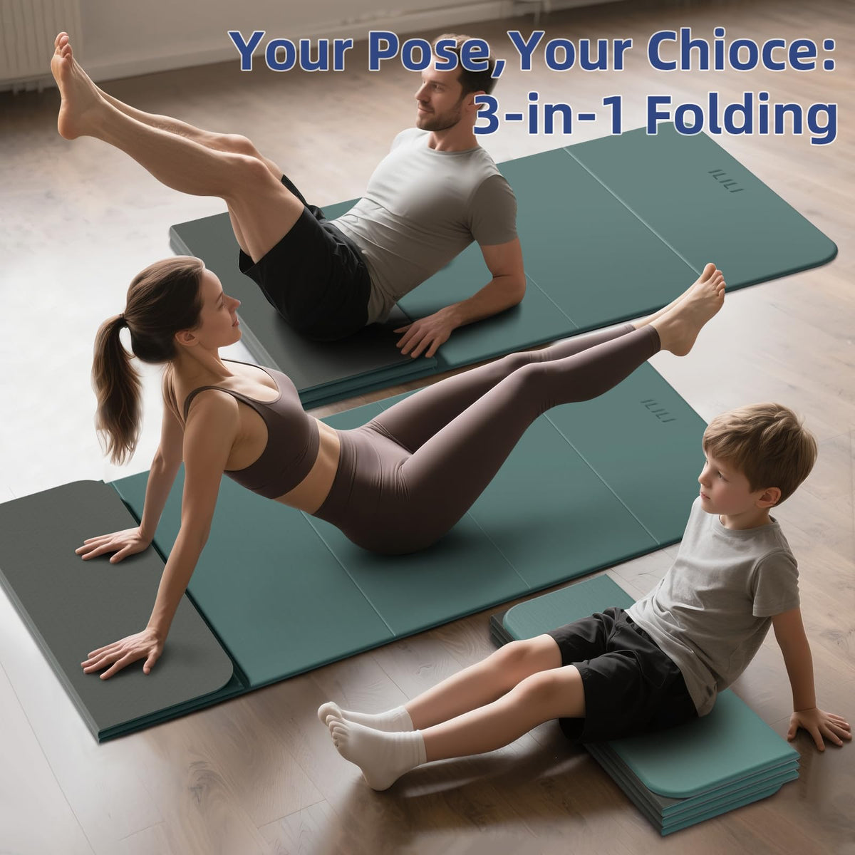 Foldable Yoga Mat 10mm (Dark Green+Dark Gray)