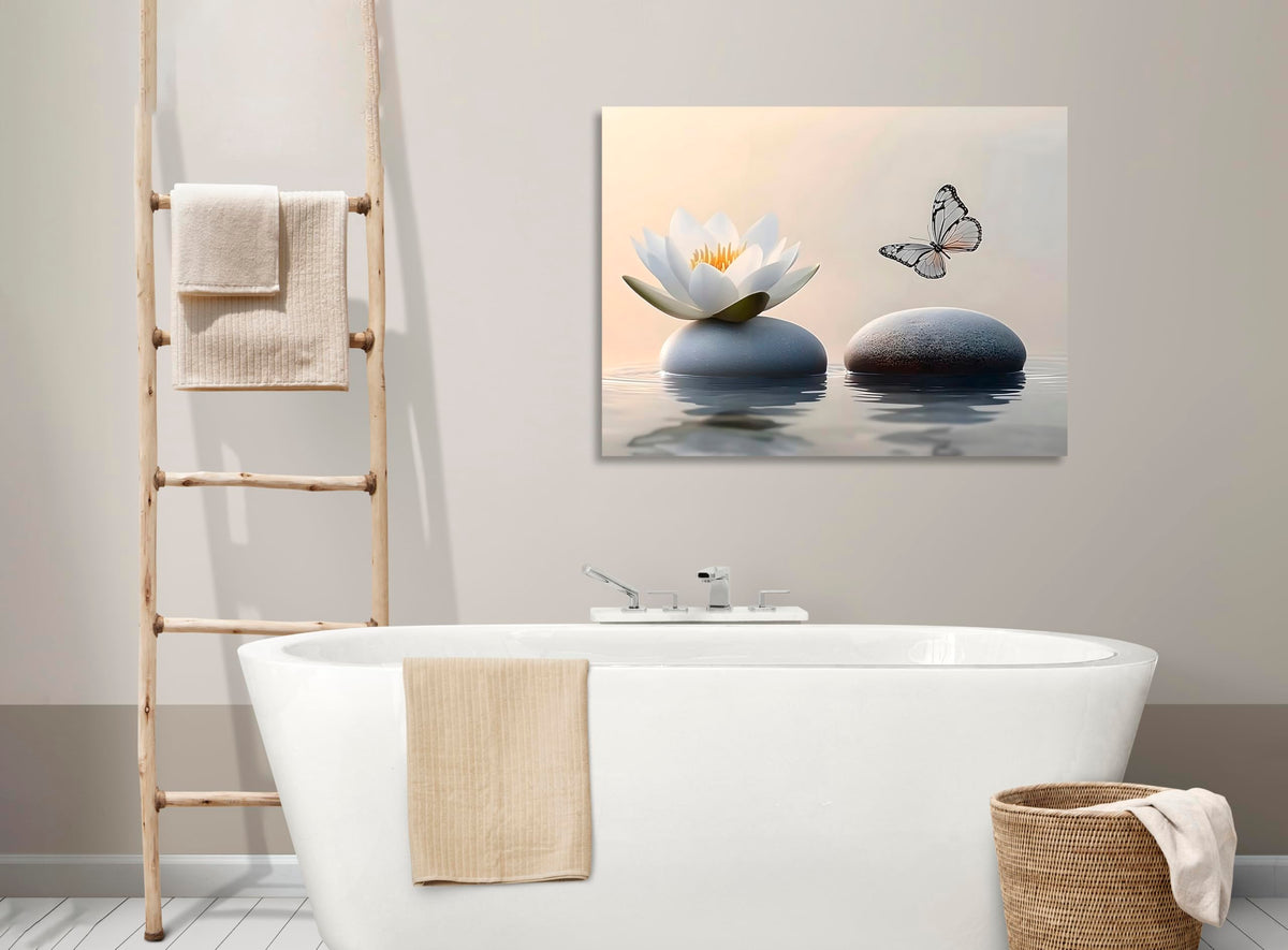 Lotus Canvas Wall Art Butterfly Zen Wall Art Lotus and Butterfly on Lake Pictures Large Zen Prints Lotus Flower Painting for Yoga Spa Spirit Meditation Room Wall Decor Framed 16X20 inch (20"L x 16"W / Zen Lotus 02)