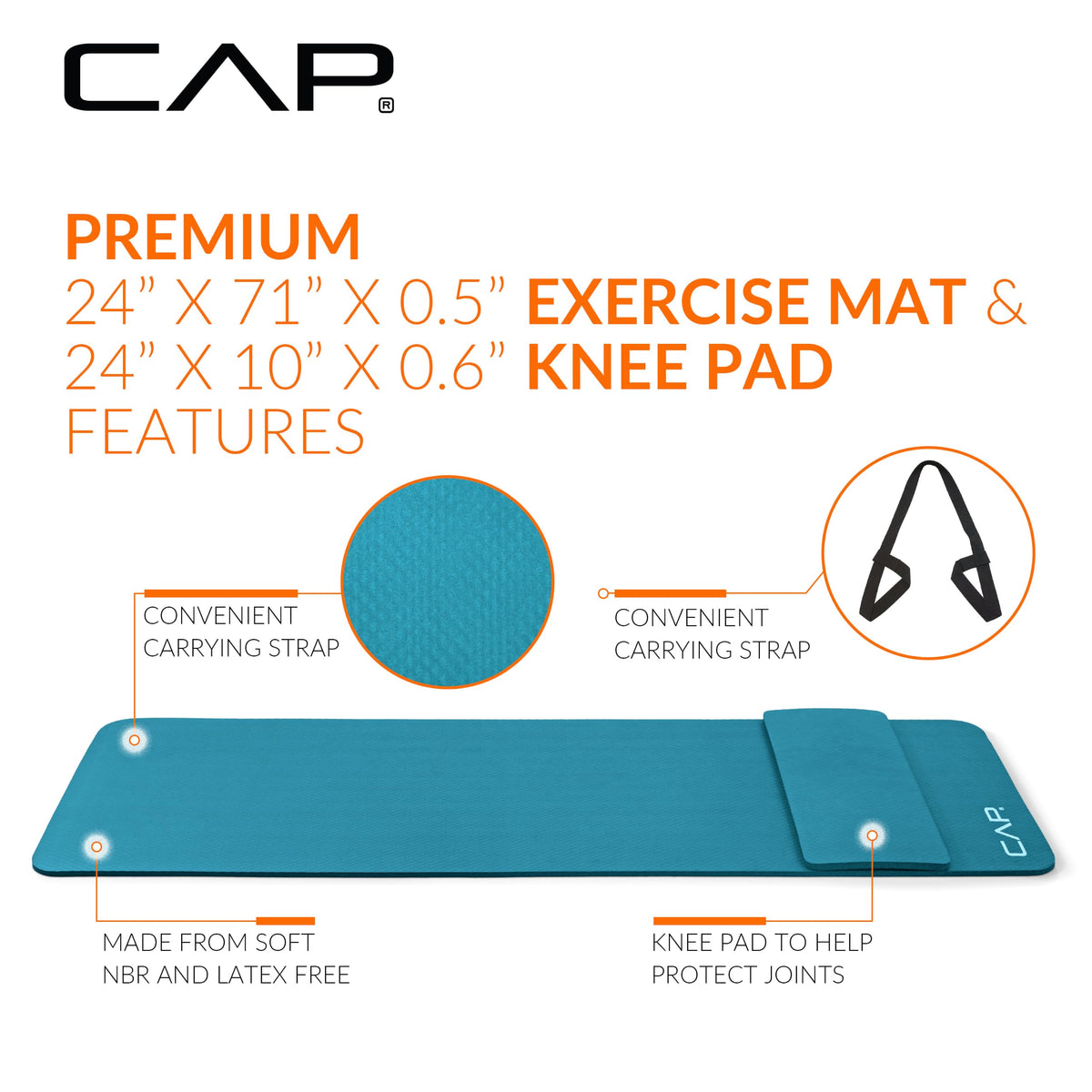 1 2" Thick Yoga Mat (Teal / Yoga Mat w/Knee Pad)