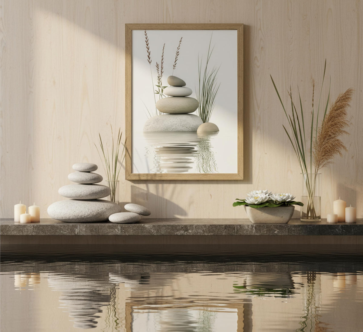 Framed Zen Stone Canvas Wall Art (Framed Zen / 36"L x 24"W)