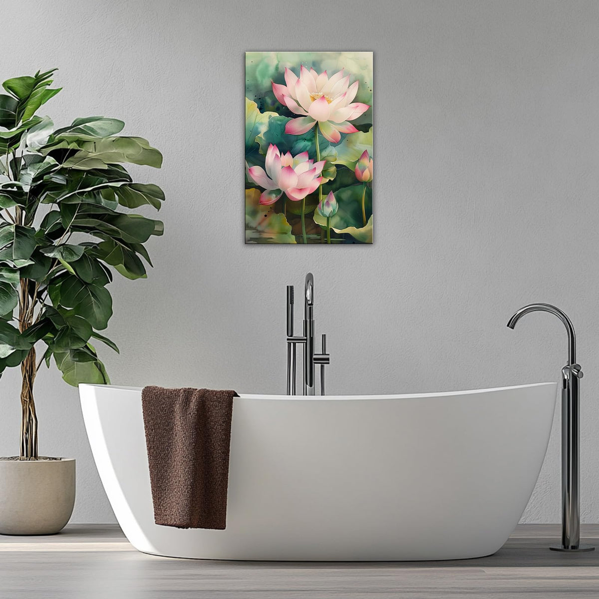 Lotus Canvas Wall Art Watercolor Pink Lotus Flower Painting Print Zen Spiritual Decor for Living Room Bedroom Bathroom Home (Artwork-7 / 30"L x 20"W)