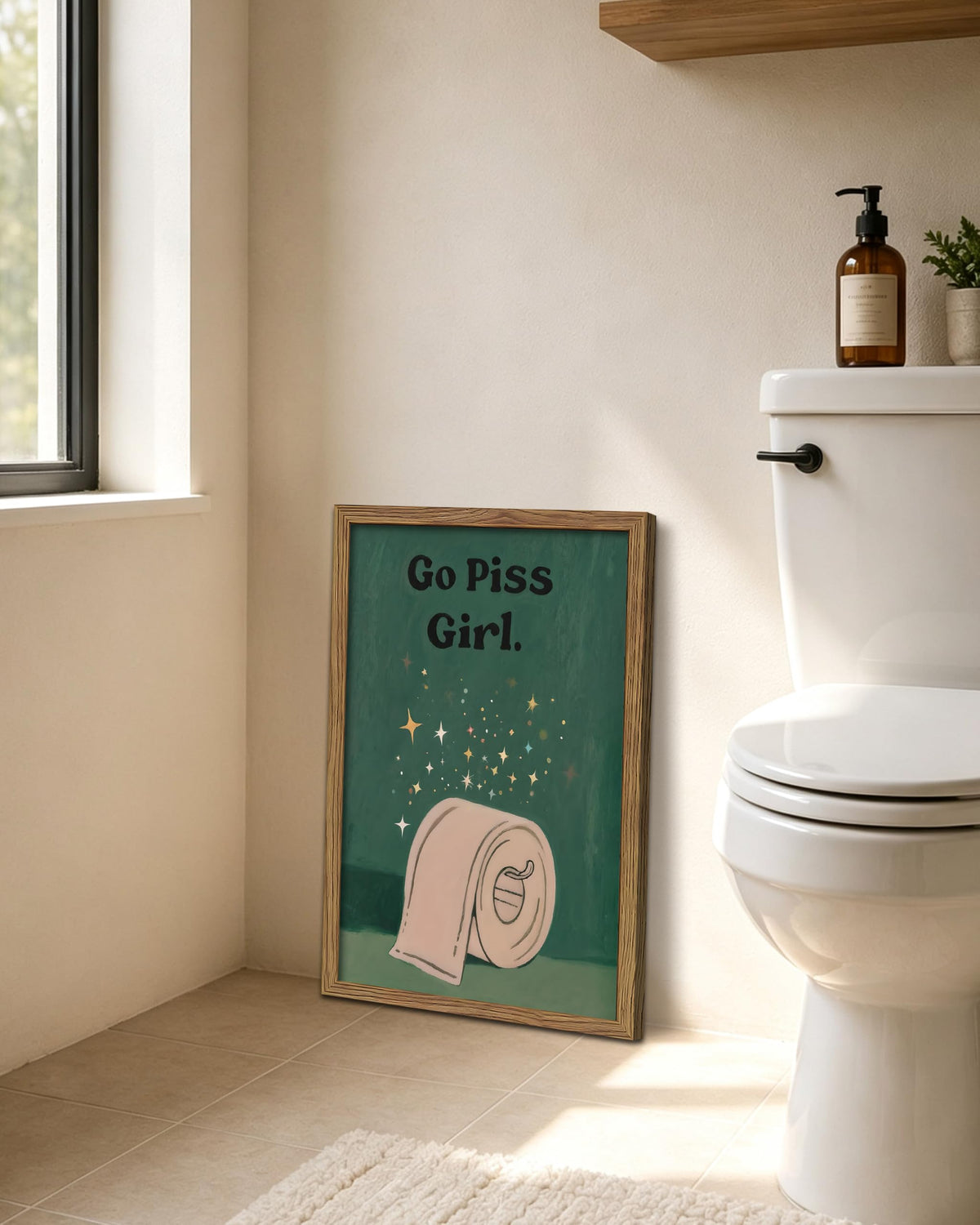 Funny Bathroom Wall Art Framed Canvas Print (A-Bathroom / 24"L x 16"W)