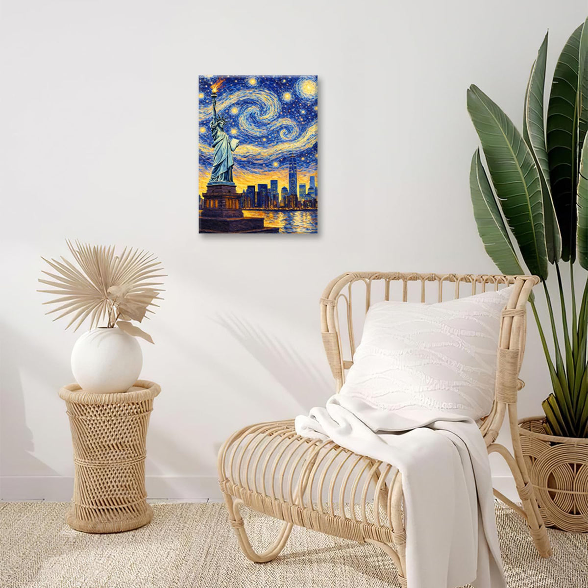 New York City Wall Art Statue of Liberty Wall Decor Starry Night Canvas Painting Pictures for Bathroom Bedroom Living Room 12"x16" (Statue Of Liberty Starry Sky / 16"L x 12"W)