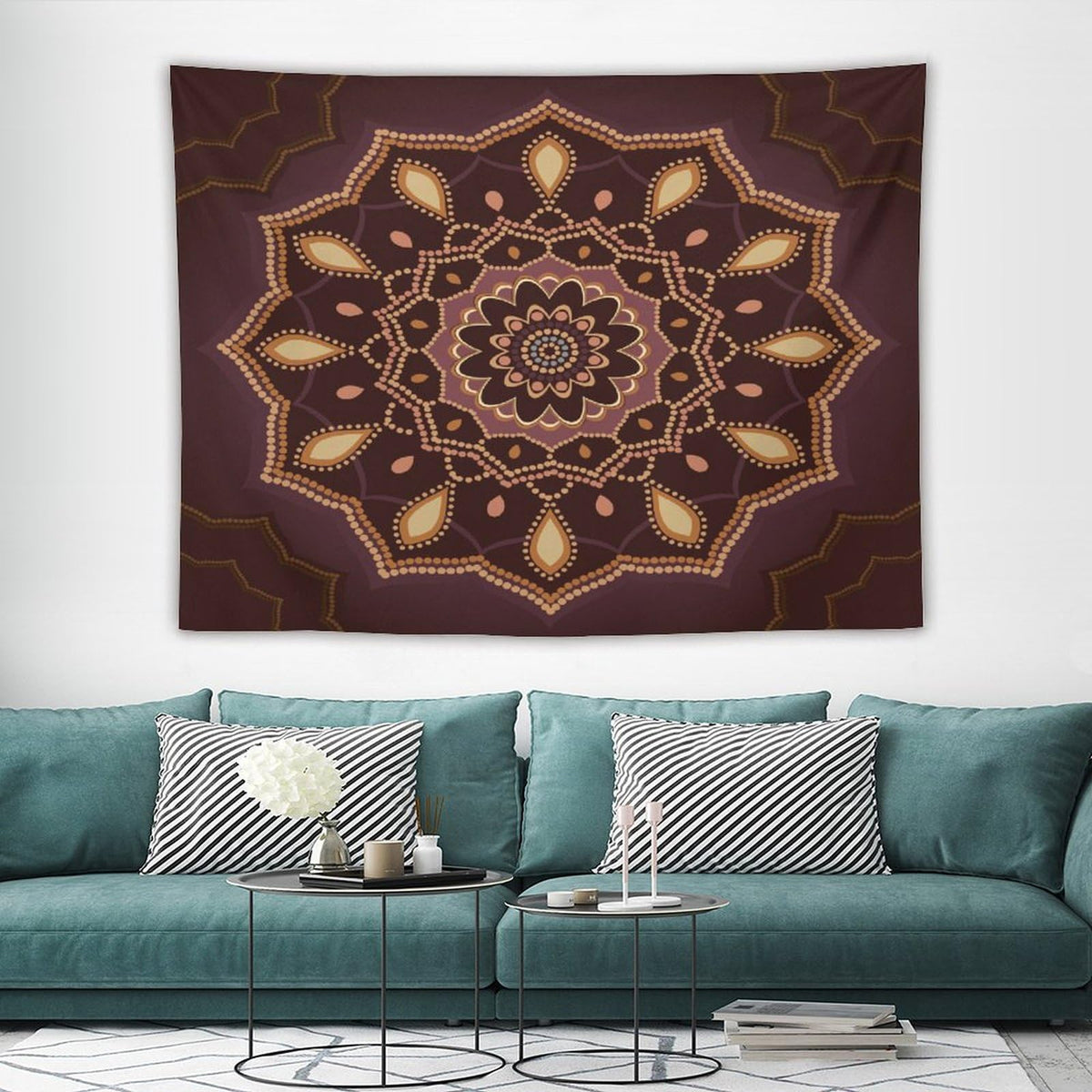 Ornamental Mandala Tapestry Wall Hanging Indian Hippie Bohemian Art Floral Texture Pattern Tapestries Home Decor for Living Room Bedroom Apartment Farmhouse Dorm 60"x80" (60"L x 80"W / Mandala-11)