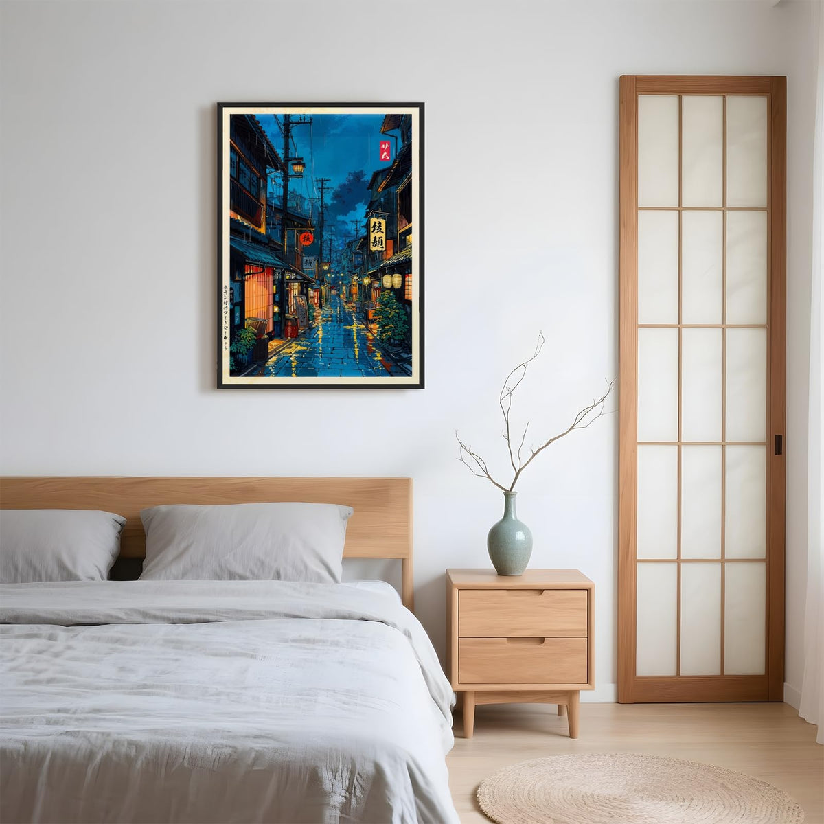 Japanese Tokyo Tea House Wall Art Poster Kyoto Night Street Art Canvas Print Retro Japan Illustration Wall Decor Vintage Urban Street Scene for Bedroom Living Room Aesthetic 8x10inch Black Frame (8"L x 10"W / style-1 Black Frame)