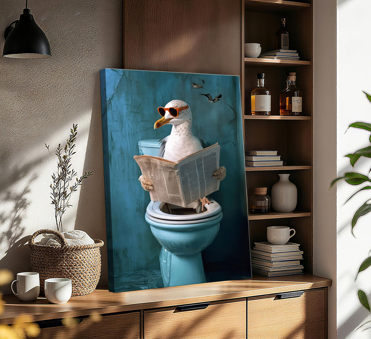 Seagull Toilet Canvas Wall Art (Seagull Bathroom / 16"L x 12"W)