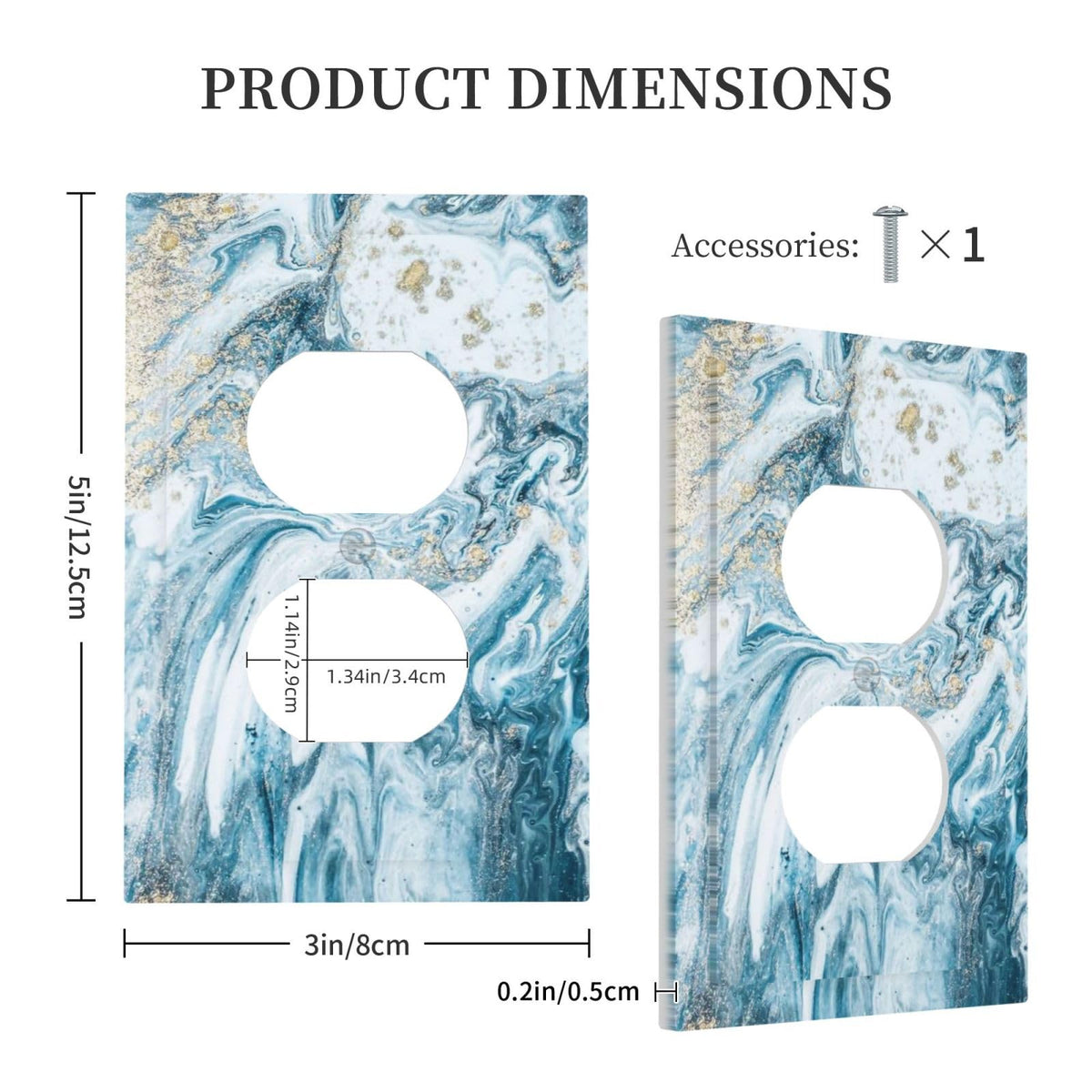 Teal Blue and White Marble Grain Decorative 1 Gang Duplex Outlet Cover (Turquoise Teal Blue Marble / 1-Gang Duplex Mid)