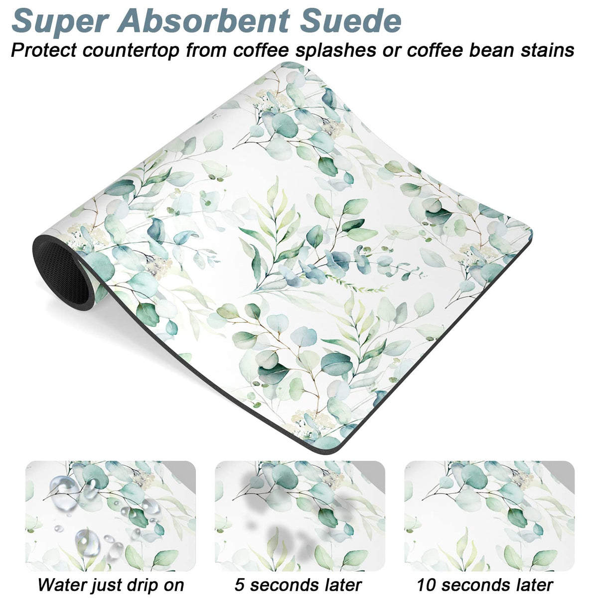 Coffee Mat 12" x 19" Cute Minimalism Design Coffee Bar Mats for Espresso Machine Station Accessories and Organizer (Minimalism Leaves / 12" x 19")