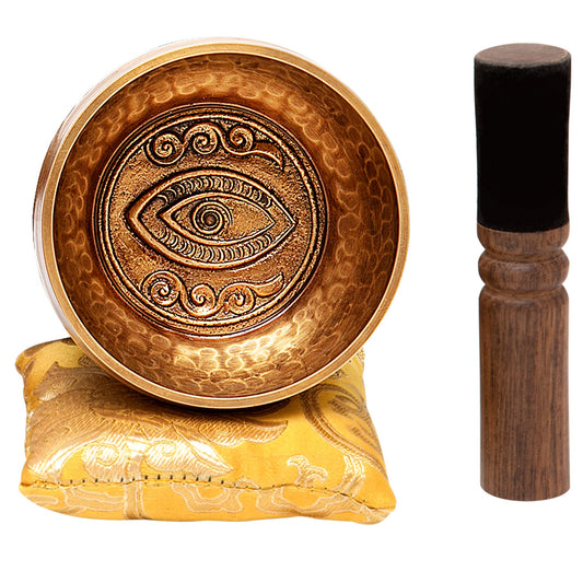 Tibetan Singing Bowl Set with Healing Mantra Engravings (4 Inch Yoni Bowl)